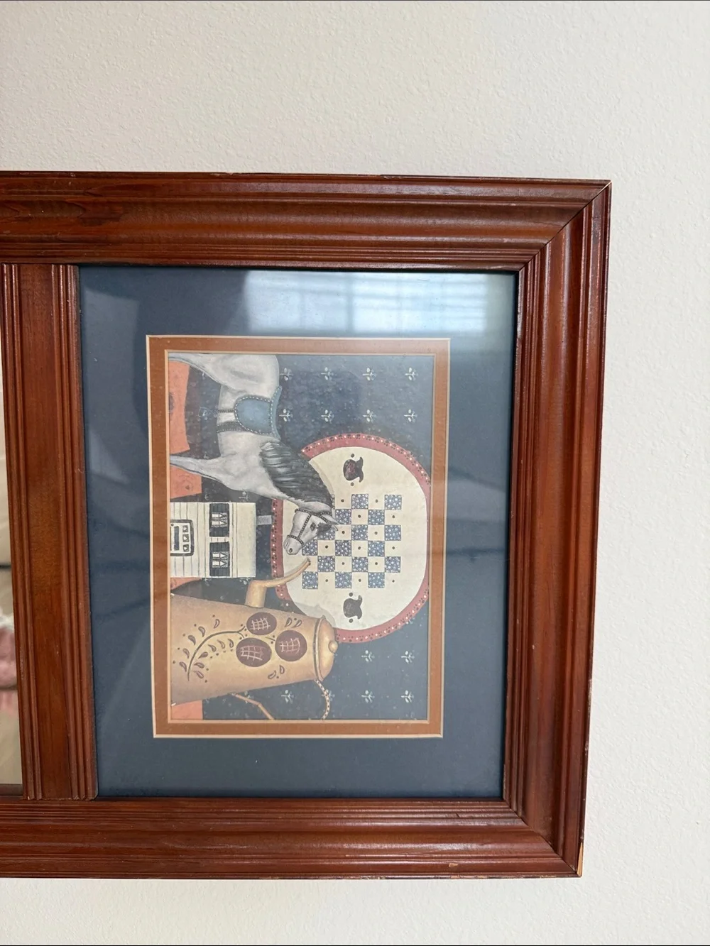 Wood Frame Wall Mirror with Decorative Art - Brown